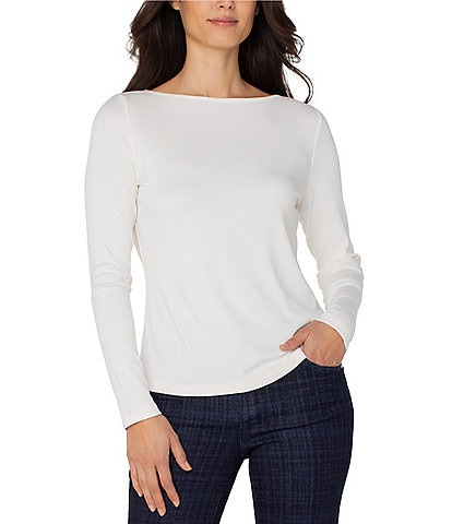 Liverpool Los Angeles Boat Neck Long Sleeve Knit Ribbed Top