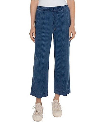 Liverpool Los Angeles Culotte Pinstripe Drawstring Waist Side Pocket Mid Rise Wide Leg Cropped Pull-On Pants