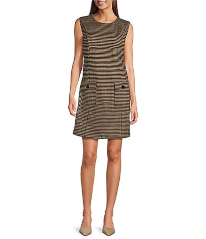 Liverpool Los Angeles Houndstooth Stretch Round Neck Sleeveless Dress