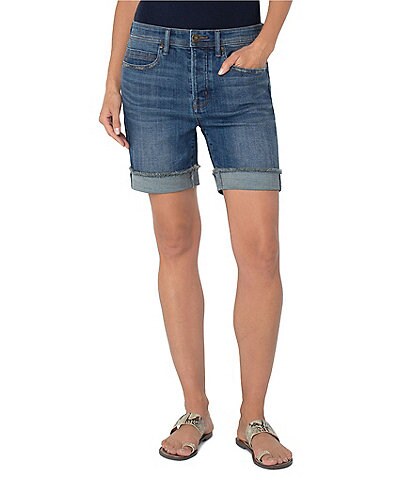 Liverpool Los Angeles Keeper Fray Cuffed Crosshatch High Rise Denim Boyfriend Shorts