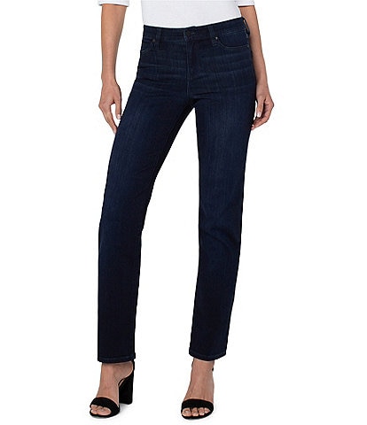 Liverpool Los Angeles Petite Size Kennedy Silky Stretch Straight Leg Mid Rise Denim Jeans