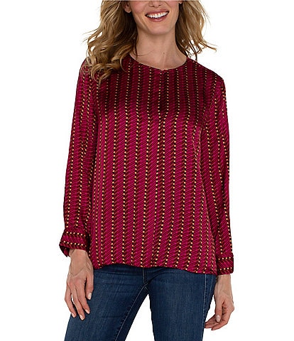 Liverpool Los Angeles Petite Size Printed Round Neck Long Sleeve Blouse