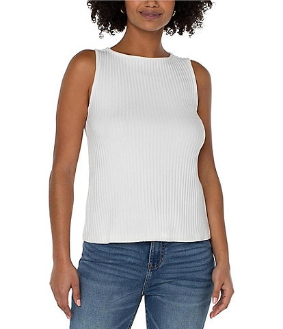 Liverpool Los Angeles Petite Size Ribbed Knit Boat Neck Sleeveless Top