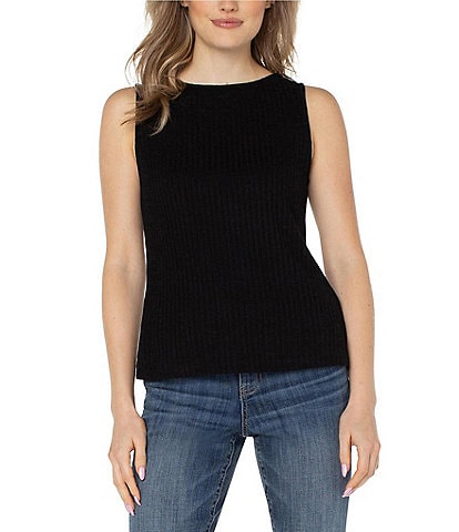 Liverpool Los Angeles Petite Size Ribbed Knit Boat Neck Sleeveless Top