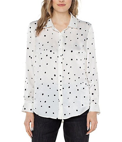 Liverpool Los Angeles Petite Size Woven Dotted Print Point Collar Long Sleeve Button Front Shirt