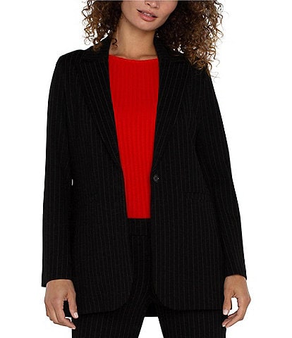 Liverpool Los Angeles Pinstripe Lapel Long Sleeve Button Front Stretch Blazer