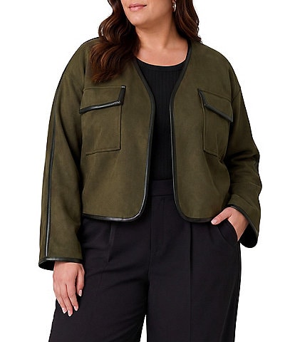 Liverpool Los Angeles Plus Size Faux Suede Collarless Long Sleeve Open Front Jacket