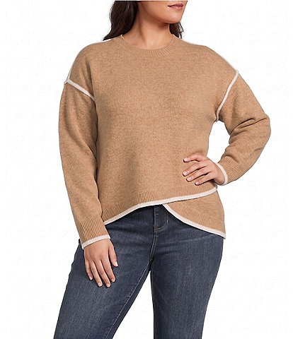 Liverpool Los Angeles Plus Size Knit Contrast Stitch Crew Neck Long Sleeve Tulip Hem Sweater