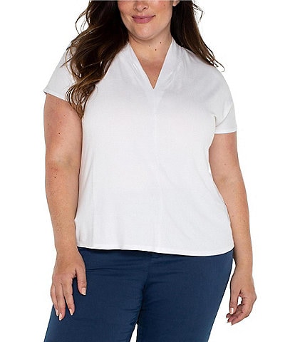 Liverpool Los Angeles Plus Size Knit V-Neck Short Sleeve Top