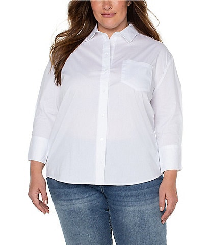 Liverpool Los Angeles Plus Size Oversized Classic Button-Down Stretch Cotton Shirt