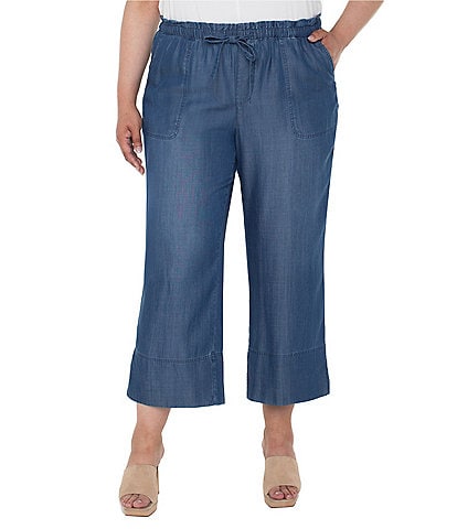 Liverpool Los Angeles Plus Size Pull-On Tie Waist Wide Leg Pants