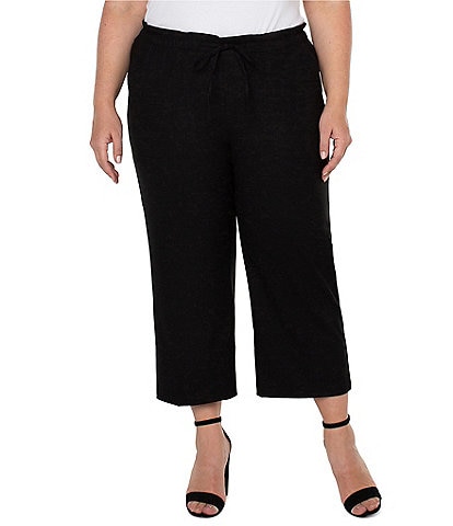 Liverpool Los Angeles Plus Size Pull-On Wide Leg Tie Waist Cropped Pants