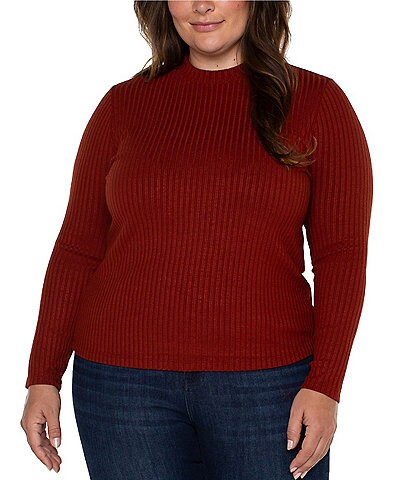 Liverpool Los Angeles Plus Size Ribbed Knit Mock Neck Long Sleeve Top