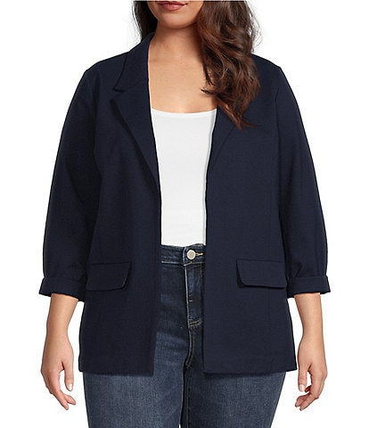 Liverpool Los Angeles Plus Size Stretch Ponte Notch Lapel 3/4 Sleeve Boyfriend Blazer