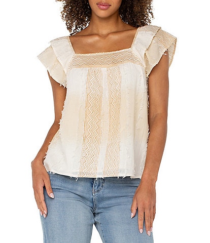 Liverpool Los Angeles Printed Square Neck Double Layer Short Sleeve Blouse
