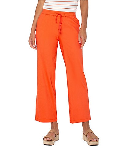 Liverpool Los Angeles Pull-On Drawstring Waistband Stretch Linen Blend Pants
