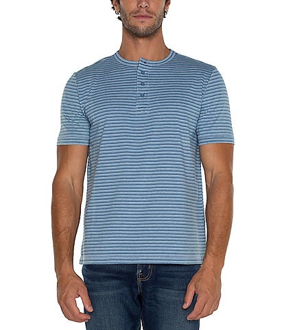 Liverpool Los Angeles Short Sleeve Stripe Print Henley Shirt