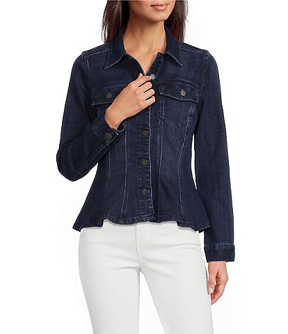 Liverpool Los Angeles Stretch Denim Point Collar Long Sleeve Fit & Flare Trucker Jacket
