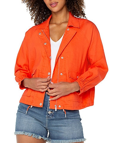 Liverpool Los Angeles Stretch Linen Blend Cropped Cargo Jacket