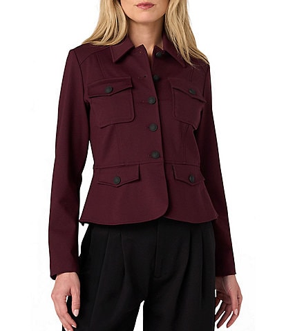 Liverpool Los Angeles Stretch Ponte Point Collar Long Sleeve Peplum Jacket