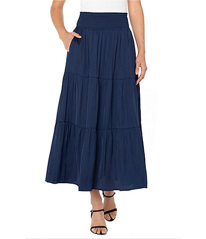 Liverpool Los Angeles Textured Sateen Tiered Maxi Pull-On Skirt