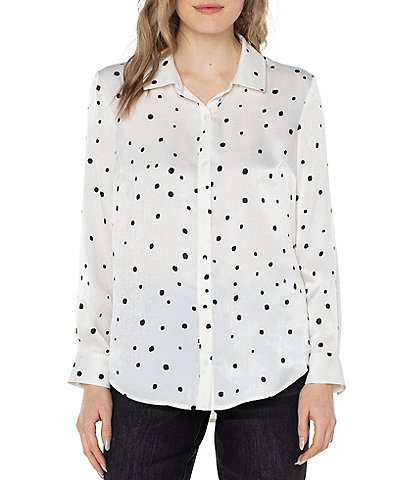 Liverpool Los Angeles Woven Dotted Print Point Collar Long Sleeve Button Front Shirt