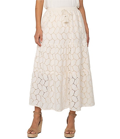 Liverpool Los Angeles Woven Oval Eyelet Maxi Tiered Skirt