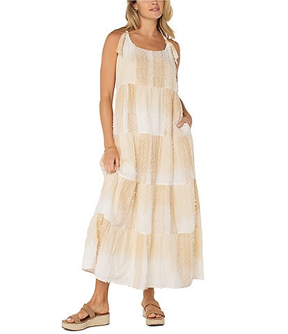 Liverpool Los Angeles Woven Scoop Neck Sleeveless Adjustable Straps Maxi Shift Dress
