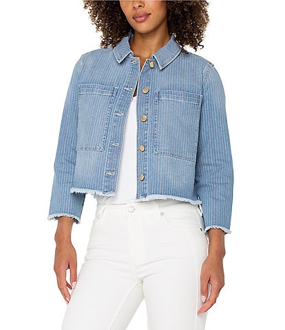 Liverpool Los Angeles Yarn-Dyed Pin Stripe Denim Cropped Shacket