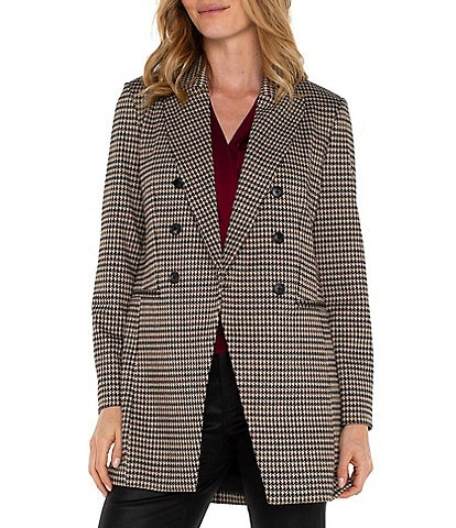 Liverpool Los Angeles Stretch Longline Houndstooth Collared Long Sleeve Blazer