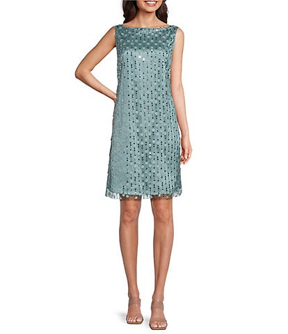 Livia Joie by Le Bos Boat Neck Sleeveless 3D Floral and Sequin Embroidered Sheath Dress