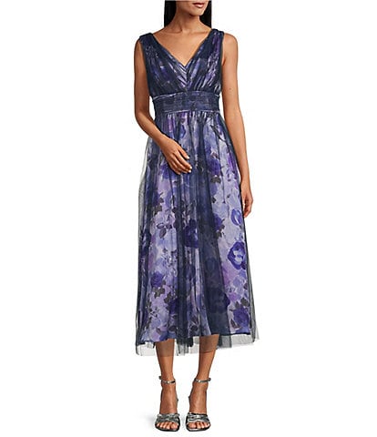Livia Jolie by Le Bos V-Neck Sleeveless Mesh Overlay A-Line Gown