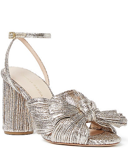 Loeffler Randall Camellia Metallic Fabric Bow Ankle Wrap Dress Sandals