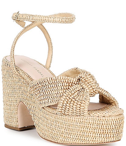 Loeffler Randall Liza Raffia Ankle Strap High Heel Platform Sandals
