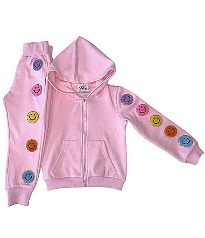 Lola + The Boys Little/Big Girls Rainbow Cozy Emoji Zip Front Hoodie & Matching Jogger Pants Set