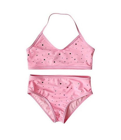 Lola + The Boys Little/Big Girls Rainbow Crystal Halter Neck Top & Bikini Bottom 2-Piece Swimsuit