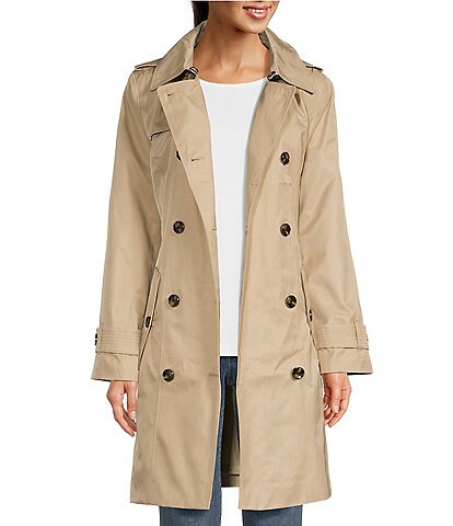 London Fog Double Breasted Point Collar Belted Trench Coat
