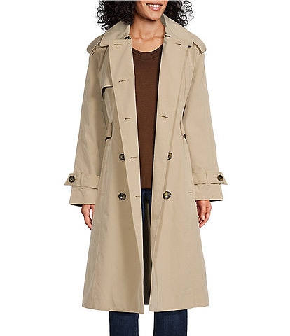 London Fog Double Breasted Point Collar Button Front Trench Coat