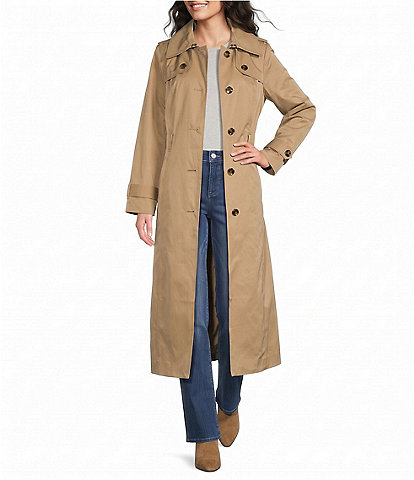 London Fog Single Breasted Belted Maxi Trench Coat