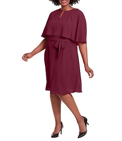 London Times Plus Size Keyhole Neck Sleeveless Capelet Fit-And-Flare Dress