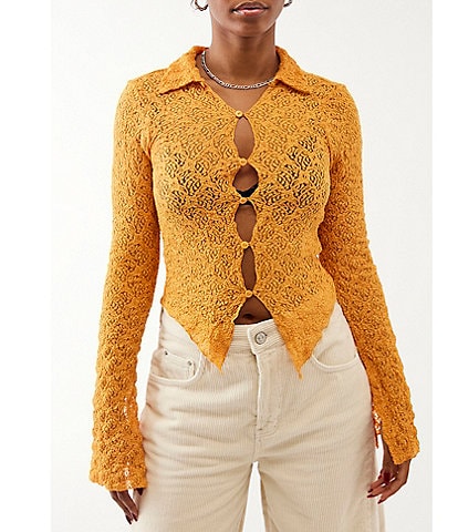 BDG Urban Outfitters Cut-Out Cropped Button Front Knit Shirt