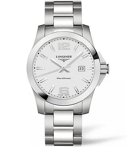 Longines Men's Conquest Quartz Analog Silver Dial Stainless Steel Bracelet Watch