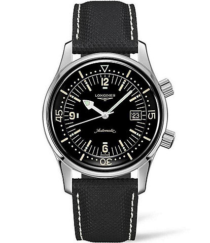 Longines Men's Legend Diver Automatic Black Leather Strap Watch