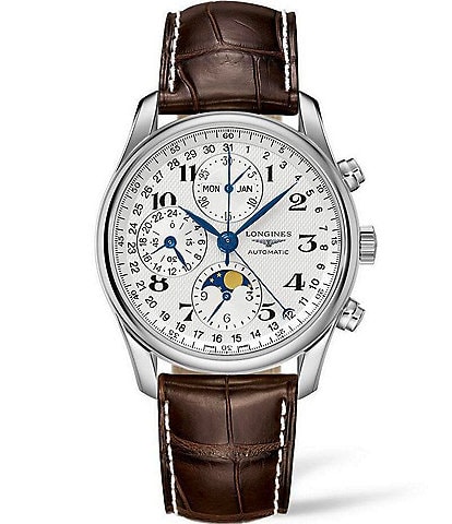 Longines Men's Master Collection Automatic Silver Dial Brown Leather Strap Watch