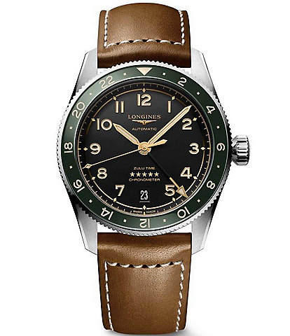 Longines Men's Spirit Zulu Automatic Brown Leather Strap 39mm Watch