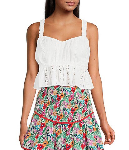 Lost + Wander With The Wind Eyelet Sleeveless Sweetheart Neck Cropped Top
