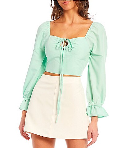 Love & Piece Long Ruffle Sleeve Keyhole Front Smocked Back Pull-On Crop Top