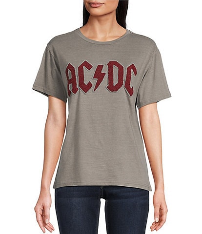 Lucky Brand ACDC Beaded Knit Crew Neck Short Sleeve Boyfriend Tee Shirt