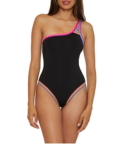 Lucky Brand Avila Color Blocked Asymmetrical Cut-Out Ladder One Piece Swimsuit