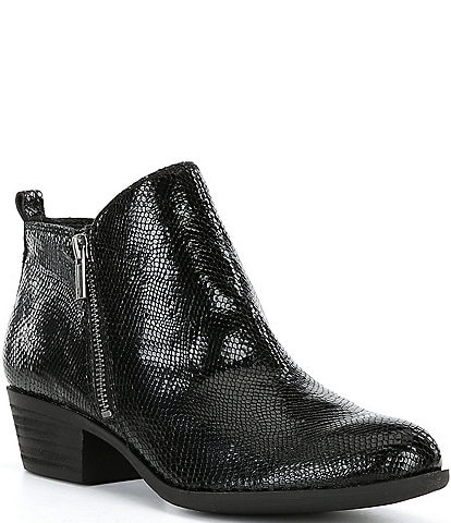 Lucky Brand Basel Snake Embossed Leather Side Zip Block Heel Booties